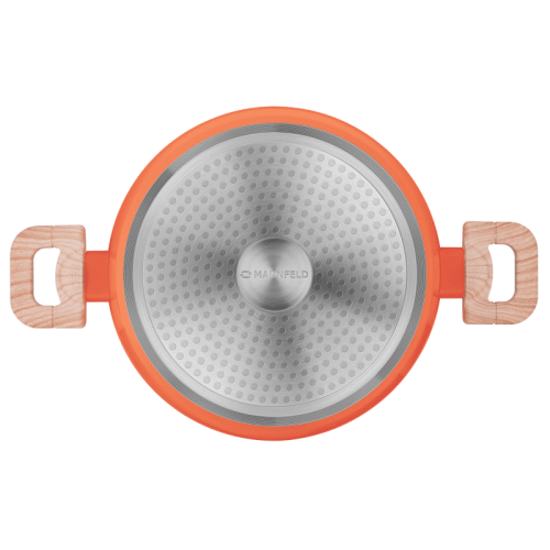 Кастрюля MAUNFELD/ Кастрюля MAUNFELD, 24 см, кованный алюминий, толщина стенок 3 мм, 2-слойное антипригарное мраморное покрытие, совместимость с плитами: все, включая индукцию, стеклянная крышка в комплекте, цвет коралловый