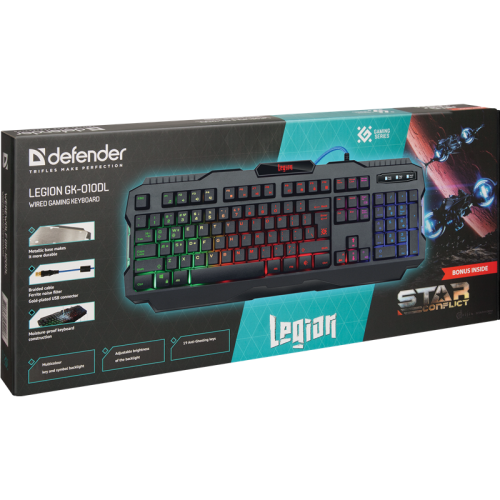 Defender Проводная игровая клавиатура Legion GK-010DL RU,RGB подсветка,19 Anti-Ghost