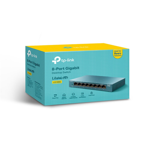 Коммутатор/ 8 ports Giga Unmanagement switch, 8 10/100/1000Mbps RJ-45 ports, metal shell, desktop and wall mountable, plug and play, support 802.1p QoS, power saving