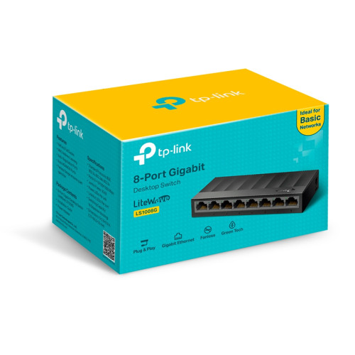 Коммутатор/ 8 ports Giga Unmanaged switch, 8 10/100/1000Mbps RJ-45 ports, plastic shell, desktop and wall mountable