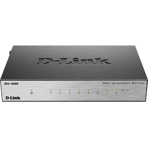 Сетевой коммутатор/ DES-1008D/L2B Unmanaged Switch 8x100Base-TX, metal case