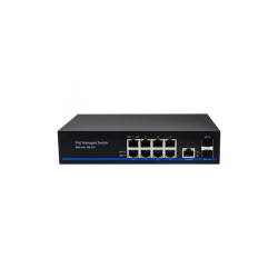 Управляемый L2 PoE коммутатор Gigabit Ethernet на 8 RJ45 PoE + 2 x GE SFP порта. Порты: 8 x GE (10/100/1000 Base-T) с поддержкой PoE (IEEE 802.3af/at), 2 x GE SFP (1000 Base-X). Соответствует стандартам PoE IEEE 802.3af/at.  Автоматическое определение и р