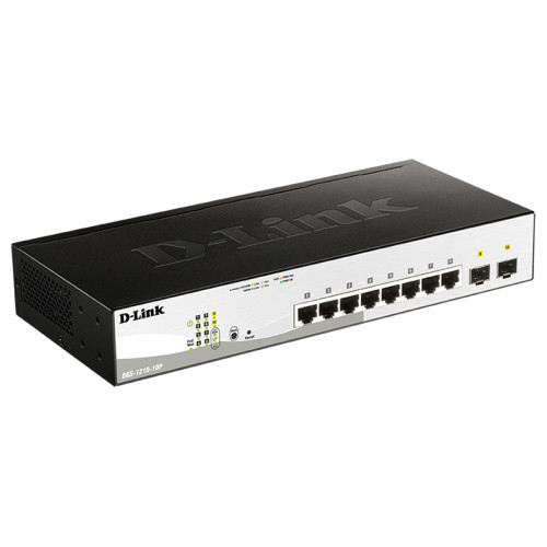 Коммутатор/ DGS-1210-10P/F Smart L2 Switch 8х1000Base-T PoE, 2х1000Base-X SFP, PoE Budget 65W, Compact CLI