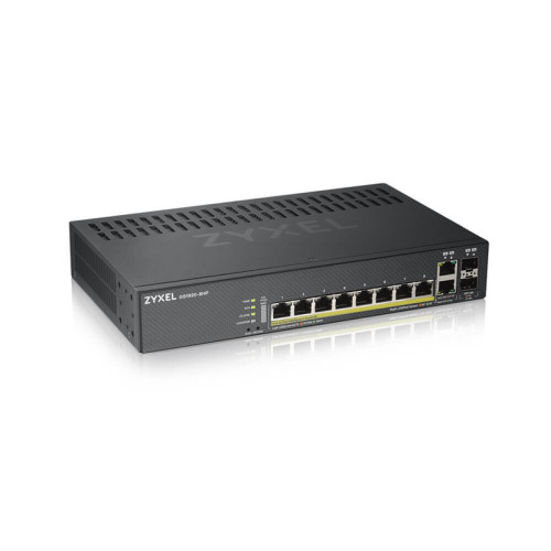 Коммутатор/ ZYXEL GS1920-8HPv2 Hybrid Smart switch PoE+ ZYXEL Nebula Flex, 8xGE PoE+, 2xCombo (SFP/RJ-45), silent (fanless), budget PoE 130W, Standalone / cloud management