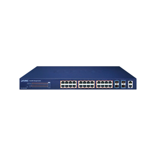 коммутатор/ PLANET SGS-5240-24P4X L2+ 24-Port 10/100/1000T 802.3at PoE + 4-Port 10G SFP+ Stackable Managed Switch (370-watt PoE budget, Hardware Layer3 IPv4/IPv6 Static Routing, ERPS Ring, hardware stacking up to 6 units, IP clustering up to 16 units)