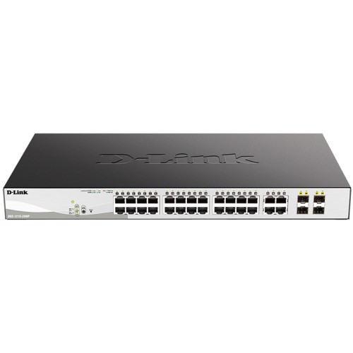 Коммутатор/ DGS-1210-28MP/F Smart L2 Switch 24х1000Base-T PoE, 4хCombo 1000Base-T/SFP, PoE Budget 370W, Compact CLI