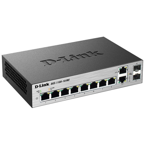 Коммутатор/ DGS-1100-10/ME Managed L2 Metro Ethernet Switch 8х1000Base-T, 2хCombo 1000Base-T/SFP, Surge 6KV, CLI