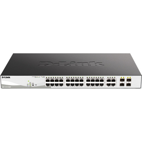 Коммутатор/ DGS-1210-28MP/F4A Smart L2 Switch 24х1000Base-T PoE, 4хCombo 1000Base-T/SFP, PoE Budget 370W, Compact CLI