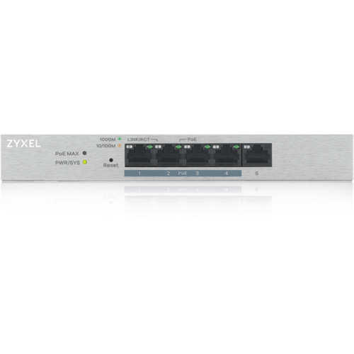 Коммутатор/ ZYXEL GS1200-5HP V2, 5 Port Gigabit PoE+ webmanaged Switch, 4x PoE, 60 Watt