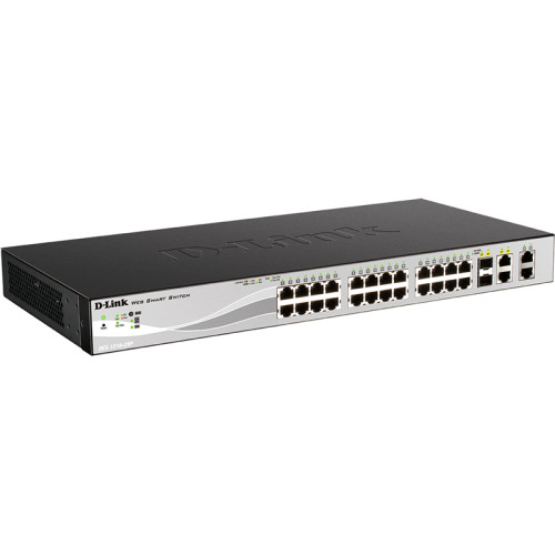 Коммутатор/ DES-1210-28P/C Smart L2 Switch 24x100Base-TX PoE, 2x1000Base-T, 2xCombo 1000Base-T/SFP, PoE Budget 193W, Compact CLI