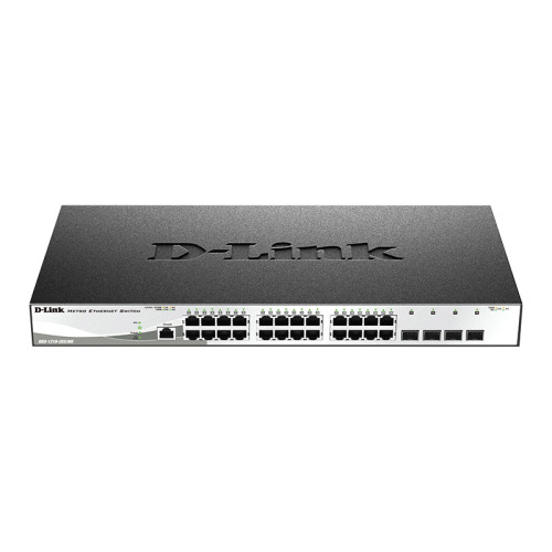 Коммутатор/ DGS-1210-28X/ME Managed L2 Metro Ethernet Switch 24x1000Base-T, 4x10GBase-X SFP+, Surge 6KV, CLI, RJ45 Console, RPS