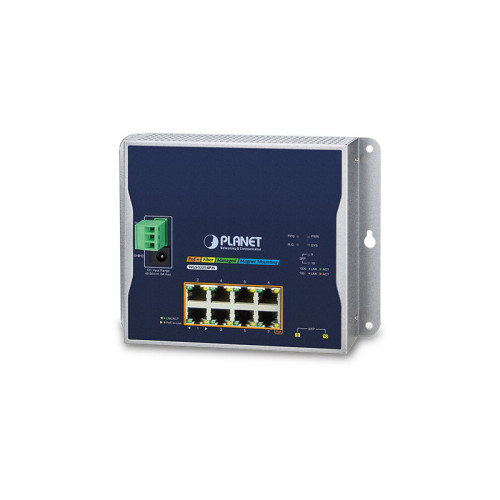 коммутатор/ PLANET WGS-5225-8P2S IP30, IPv6/IPv4, L2+ 8-Port 10/100/1000T 802.3at PoE + 2-Port 1G/2.5G SFP Wall-mount Managed Switch (-40~75 degrees C, dual power input on 48-56VDC terminal block and power jack, ERPS Ring, 1588, Modbus TCP, ONVIF, SNMPv3,