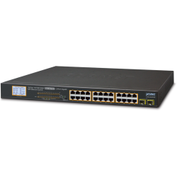 коммутатор/ PLANET 24-Port 10/100/1000T 802.3at PoE + 2-Port 1000SX SFP Gigabit Switch with LCD PoE Monitor (300W PoE Budget, Standard/VLAN/Extend mode)