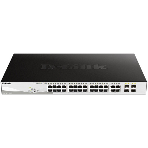 Коммутатор/ DGS-1210-28MP/FL Managed L2 Switch 24x1000Base-T PoE, 4xCombo 1000Base-T/SFP, PoE Budget 370W, Surge 6KV, CLI