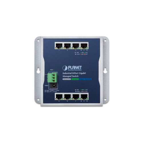 WGS-4215-8T индустриальный коммутатор/ IP30, IPv6/IPv4, 8-Port 1000TP  Wall-mount Managed Ethernet Switch (-40 to 75 C), dual redundant power input on 12-48VDC / 24VAC terminal block and power jack, SNMPv3, 802.1Q VLAN, IGMP Snooping, SSL, SSH, ACL