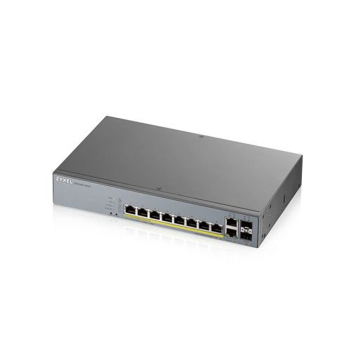 Коммутатор/ ZYXEL GS1350-12HP L2 PoE + switch for IP cameras, 10xGE (8xPoE +), 2xSFP, PoE budget 130 W, power transmission distance up to 250 m, auto-reloading of PoE ports, increased overvoltage and electrostatic discharge protection