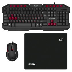 Игровой набор клавиатура+мышь+коврик SVEN GS-9200 (114 кл,, 8 смен. кл., 800-2400DPI, 5+1кл.)