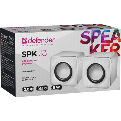 Defender#1 Акустическая 2.0 система SPK 33 белый, 5 Вт, питание от USB