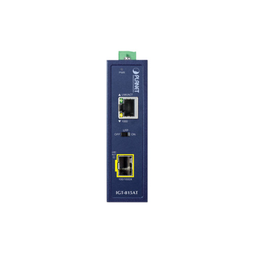 медиа конвертер/ PLANET IGT-815AT IP30 Compact size Industrial 100/1000BASE-X SFP to 10/100/1000BASE-T Media Converter (-40 to 75 C, LFP Supported)