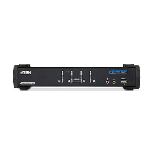 Переключатель, электрон., KVM+Audio+USB 2.0,  1 user USB+DVI =>  4 cpu USB+DVI, со шнурами USB 4х1.8м., 2560x1600 60Hz DVI-D Dual Link/2048x1536 DVI-A, настол., исп.стандартШнуры, без OSD, некаскад./ CUBIQ 4-PORT USB DVI DUAL LINK KVMP SWIT