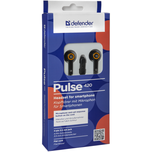 Defender Гарнитура для смартфонов Pulse 420 черный + оранжевый, вставки