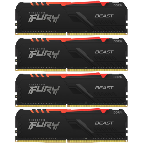 Память оперативная/ Kingston 64GB 2666MHz DDR4 CL16 DIMM (Kit of 4) 1Gx8 FURY Beast RGB