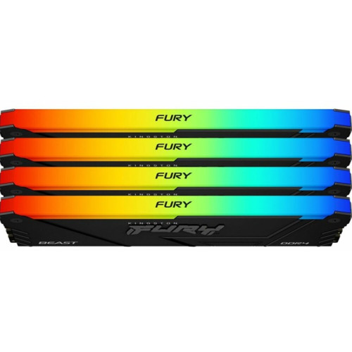 Память оперативная/ Kingston 64GB 3200MHz DDR4 CL16 DIMM (Kit of 4) 1Gx8 FURY Beast RGB