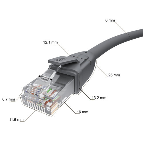 GCR Патч-корд прямой 7.5m UTP кат.6, серый, 24 AWG, ethernet high speed, RJ45, T568B, GCR-52596