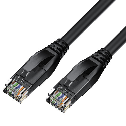 GCR Патч-корд прямой 2.0m UTP кат.5e, черный, нижний/нижний угол, литой, ethernet high speed, RJ45, T568B