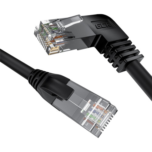 GCR Патч-корд прямой 1.0m UTP кат.5e, черный, левый угол, литой, ethernet high speed, RJ45, T568B, GCR-53127