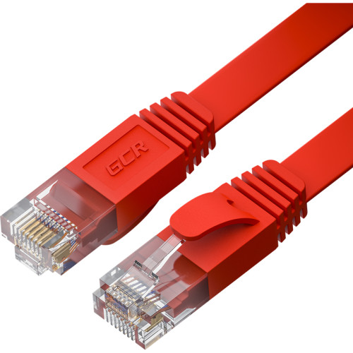 GCR Патч-корд PROF плоский прямой 0.3m, UTP медь кат.6, красный, 30 AWG, ethernet high speed 10 Гбит/с, RJ45, T568B, GCR-52845