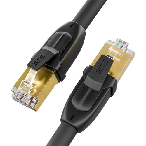 GCR Патч-корд PROF кат.7 ethernet  0.3m F/FTP,  RJ45, CU, 28 AWG, литой, прямой , черный, экранированные коннекторы, GCR-52978