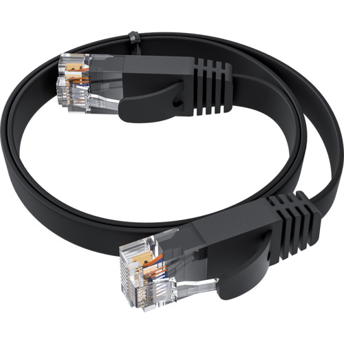 GCR Патч-корд 2.0m PROF плоский прямой кат.7 ethernet, медь, черный, RJ45, T568B, GCR-53176