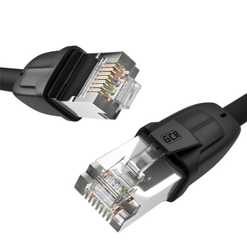 GCR Патч-корд PROF кат.8 ethernet  0.5m F/FTP,  RJ45, CU, 26 AWG, литой, прямой, черный, экранированные коннекторы, GCR-52346