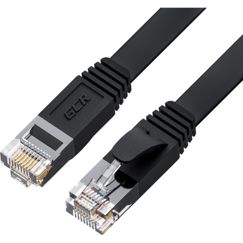 GCR Патч-корд 0.3m PROF плоский прямой кат.7 ethernet, медь, черный, RJ45, T568B, GCR-54145