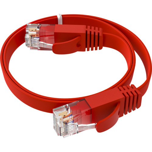 GCR Патч-корд PROF плоский прямой 3.0m, UTP медь кат.6, красный, 30 AWG, ethernet high speed 10 Гбит/с, RJ45, T568B, GCR-52868