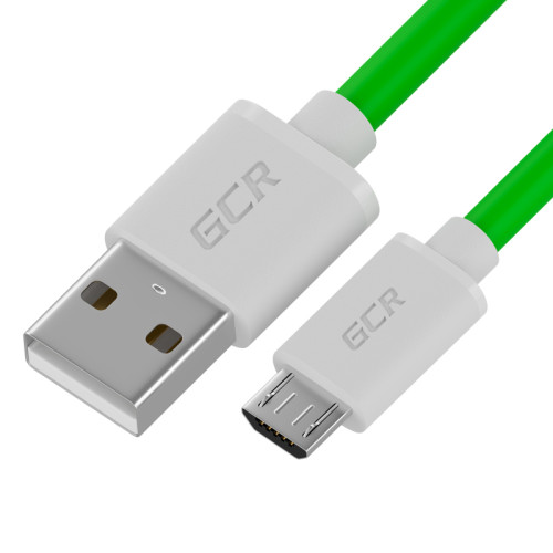 GCR QC Кабель 0.5m MicroUSB, быстрая зарядка, зеленый TPE, белые коннекторы, 28/22 AWG, GCR-52484