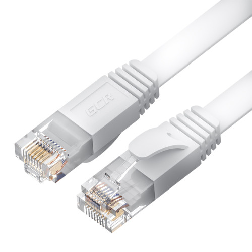 GCR Патч-корд PROF плоский прямой 0.15m, UTP медь кат.6, белый, 30 AWG, ethernet high speed 10 Гбит/с, RJ45, T568B