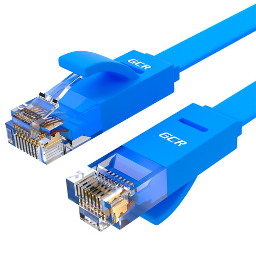 GCR Патч-корд PROF плоский прямой 10.0m, UTP медь кат.6, синий, 30 AWG, GCR-LNC621-10.0m ethernet high speed 10 Гбит/с, RJ45, T568B