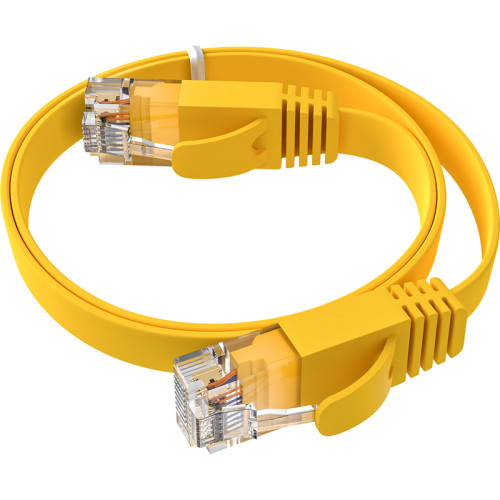 GCR Патч-корд PROF плоский прямой 1.5m, UTP медь кат.6, желтый, 30 AWG, ethernet high speed 10 Гбит/с, RJ45, T568B, GCR-52824