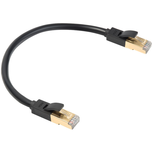 Greenconnect Патч-корд PROF категории 7 ethernet  0.15m F/FTP,  RJ45, CU, 28 AWG, литой, прямой , черный, экранированные коннекторы