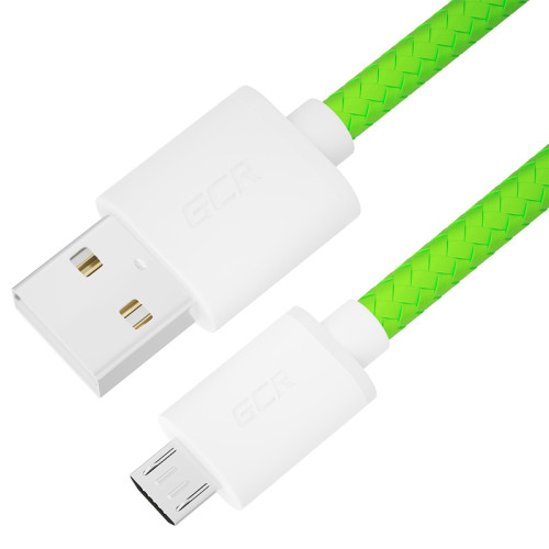 GCR Кабель 1.0m MicroUSB, быстрая зарядка, салатовый нейлон, GCR-54981