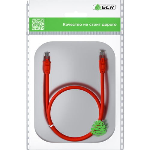 GCR Патч-корд прямой 1.0m UTP кат.6, красный, 24 AWG, ethernet high speed, RJ45, T568B, GCR-52374