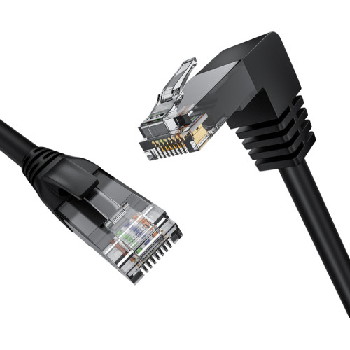 GCR Патч-корд прямой 10.0m UTP кат.5e, черный, нижний угол, литой, ethernet high speed, RJ45, T568B