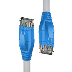 Патч-корд прямой 0.5m UTP кат.5e, серый, синие коннекторы, 24 AWG, литой, ethernet high speed 1 Гбит/с, RJ45, T568B