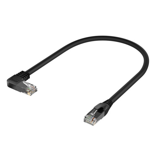 GCR Патч-корд прямой 0.5m UTP кат.5e, черный, левый угол, литой, ethernet high speed, RJ45, T568B, GCR-53149