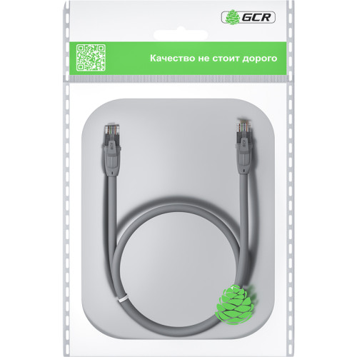 GCR Патч-корд прямой 0.75m UTP кат.6, серый, 24 AWG, ethernet high speed, RJ45, T568B, GCR-52543