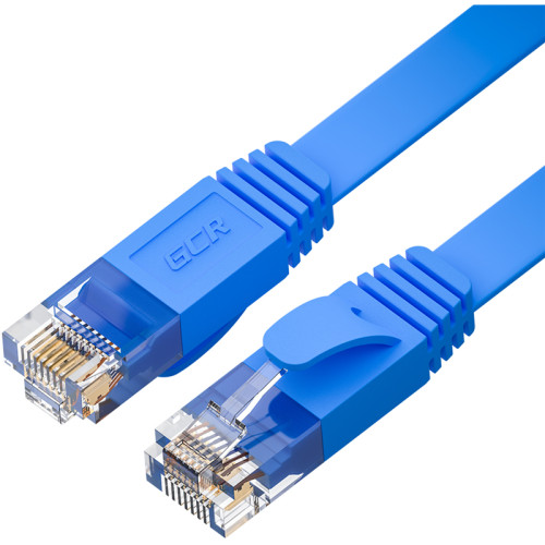 GCR Патч-корд PROF плоский прямой 2.0m, UTP медь кат.6, синий, 30 AWG, ethernet high speed 10 Гбит/с, RJ45, T568B