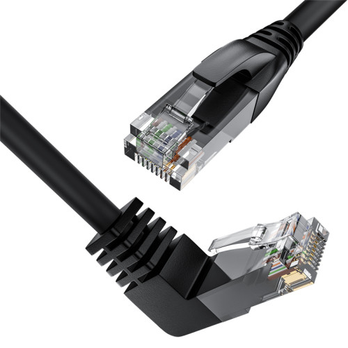 GCR Патч-корд прямой 0.5m UTP кат.5e, черный, верхний угол, литой, ethernet high speed, RJ45, T568B, GCR-53198