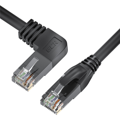 GCR Патч-корд прямой 2.0m UTP кат.5e, черный, правый угол, литой, ethernet high speed, RJ45, T568B, GCR-53145